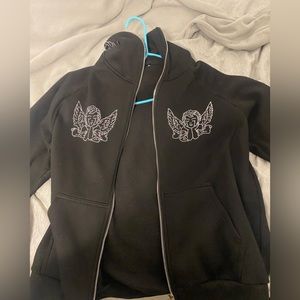 Full Zip Rhinestone Angel Sweater